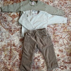 H&M Gray Striped Top and Brown Corduroy Pants